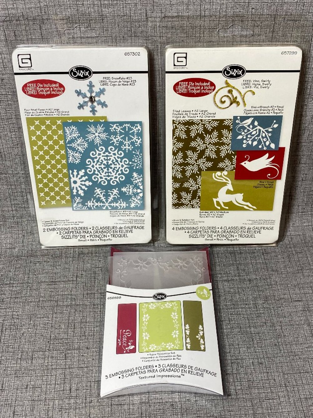NEW 9 SIZZIX Embossing Folders - 3 Sets - 2 Die Cuts Christmas Holiday Fall NOS